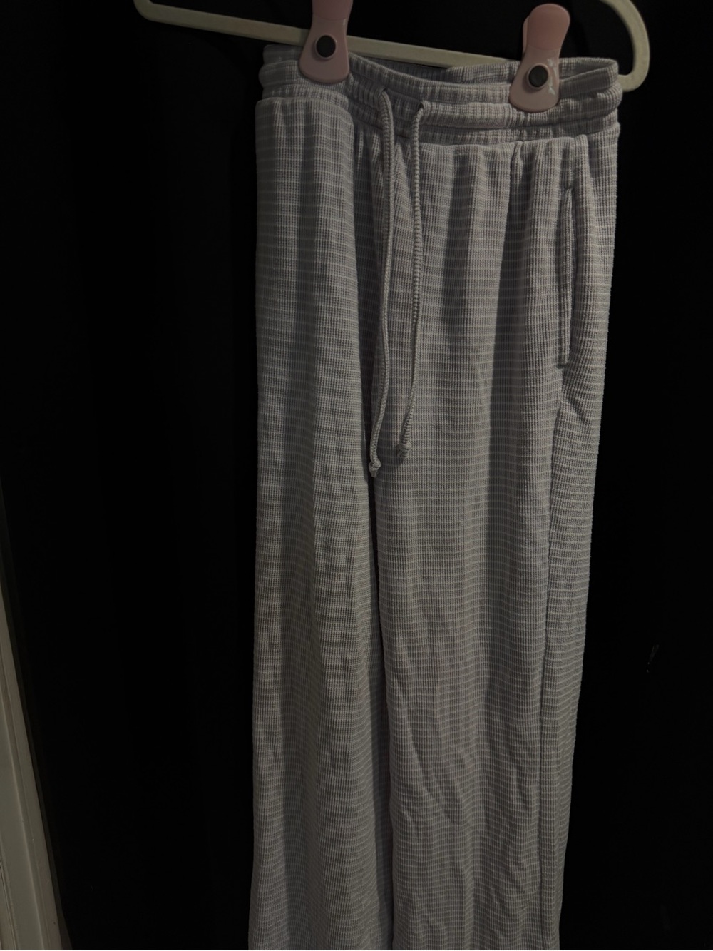Pink Rose Light Gray Waffle-Textured Women's Joggers wide leg